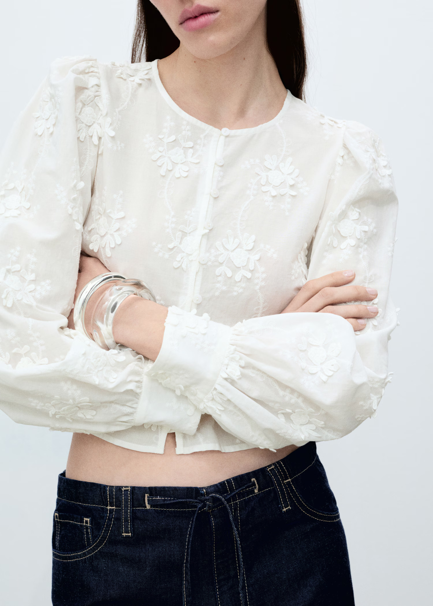 Flower-embroidered cotton blouse - Women | MANGO USA | Mango (US/MX/AU)