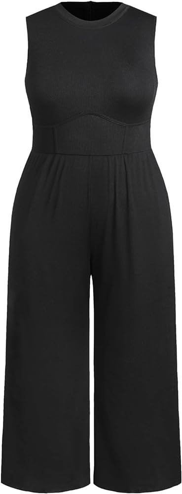 CIDER Plus Size Jumpsuits For Curvy Women Crew Neck Sleeveless Elegant Wide Leg Jumpsuits Dressy ... | Amazon (US)