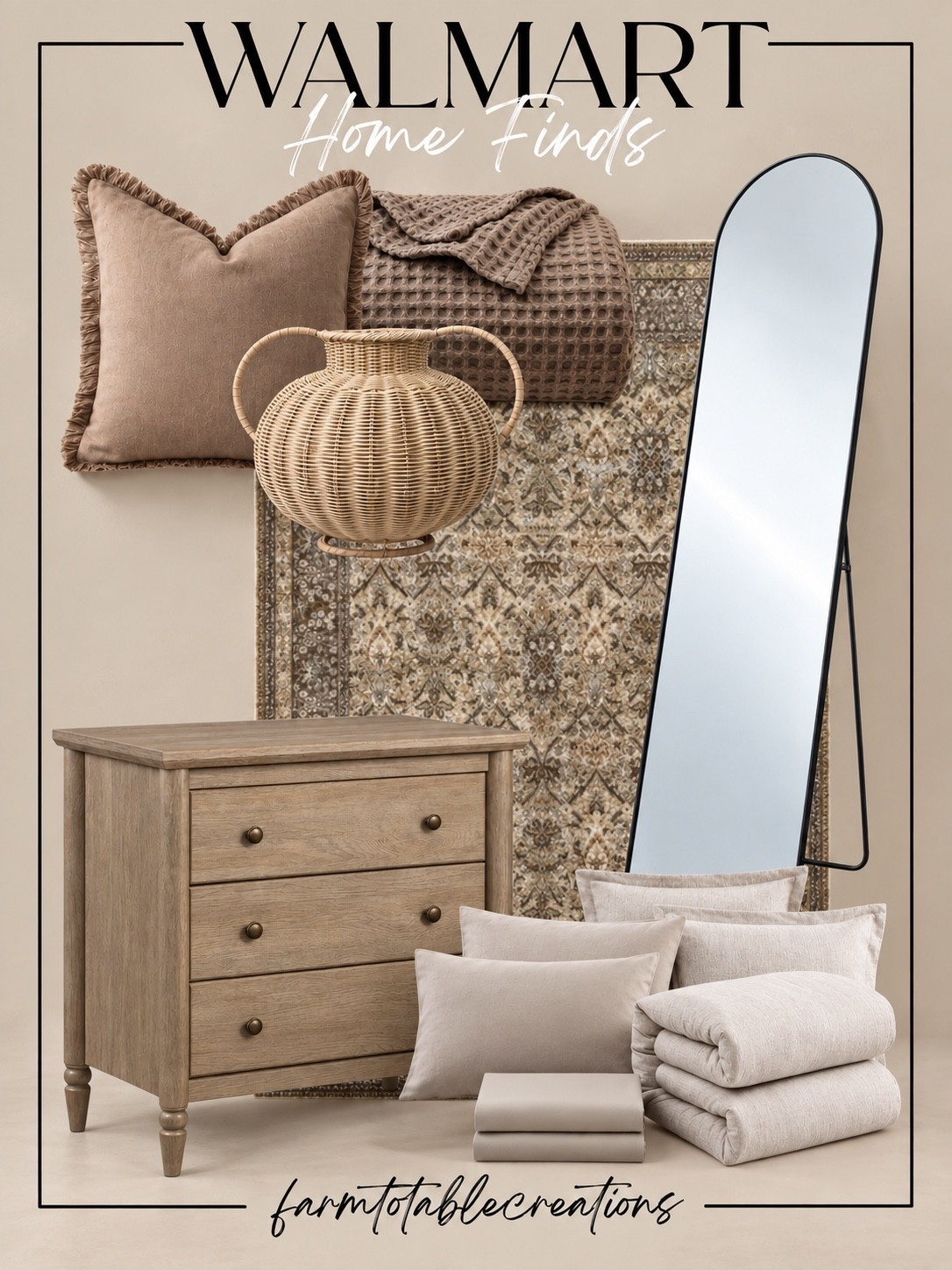 Walmart Cozy Bedroom Finds 🤎

Walmart has so many beautiful pieces for creating a cozy, designer-inspired bedroom! The warm wood nightstand and vintage-style rug create the perfect neutral foundation, while the full-length mirror, woven vase, textured pillow, and waffle-knit throw bring in plenty of softness and dimension.

Finish it off with fresh neutral bedding for an easy bedroom refresh that feels calm, layered, and expensive without the designer price tag. I love the mix of warm taupe, cream, natural wood, and subtle pattern!

Follow @farmtotablecreations on Instagram for more cozy home finds and trending decor.

#LTKHome #WalmartFinds #WalmartHome #WalmartStyle #BedroomDecor #BedroomInspo #CozyBedroom #NeutralBedroom #NeutralHome #AffordableHomeDecor #DesignerInspired #HomeDecor #HomeInspo #CozyHome #LTKFinds

#LTKHome #LTKSaleAlert