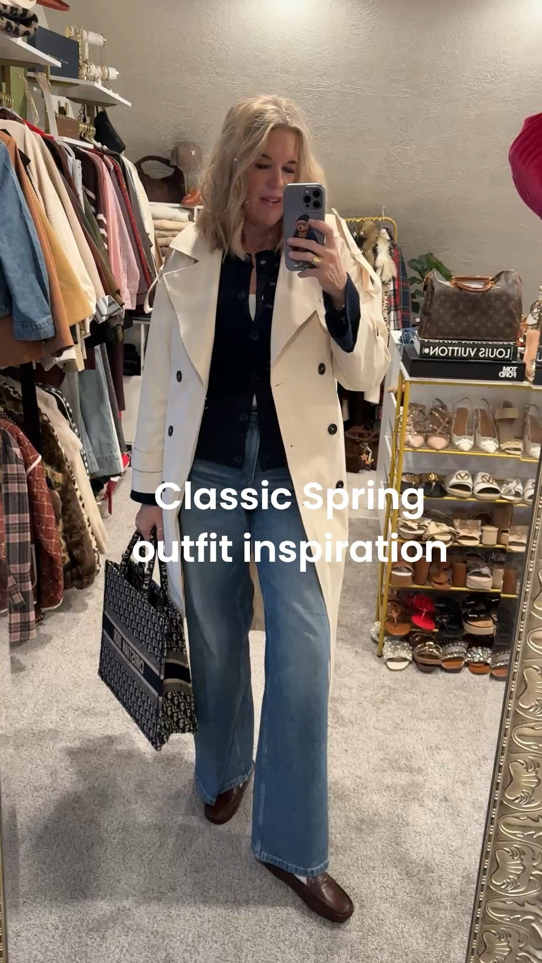 Classic Spring Outfit inspiration 
Great wardrobe builders every women needs in her wardrobe 

A great trench coat 
This one is so good and really affordable comes in a couple colors, fully lined and great quality fitting tts I am in med $45 

A must for every spring and fall wardrobe 

Spanx wide leg denim pant, high waisted, and fits tts in a med a great staple jean you’ll wear several times a week. 

Spanx white long sleeve top tts 

⚠️Save 15% on your Spanx order with code : Deardarcyxspanx 

The best affordable and comfortable loafers with driving heel.. comes in several colors I have on the chocolate brown
Classic and preppy  under $40 

Quince sweater cardigan in navy and so good, front patch pocket detail.. 
save:
⚠️INFG-26DARCYVANDENBERG10 
New customers will receive 10% off their first purchase with your code,


Dior tote a splurge but worth it I’ve had mine for 4 years and never get tired of it

#LTKWorkwear #LTKootd #LTKOver40
