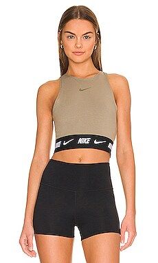 Nike Crop Tape Top in Matte Olive from Revolve.com | Revolve Clothing (Global)