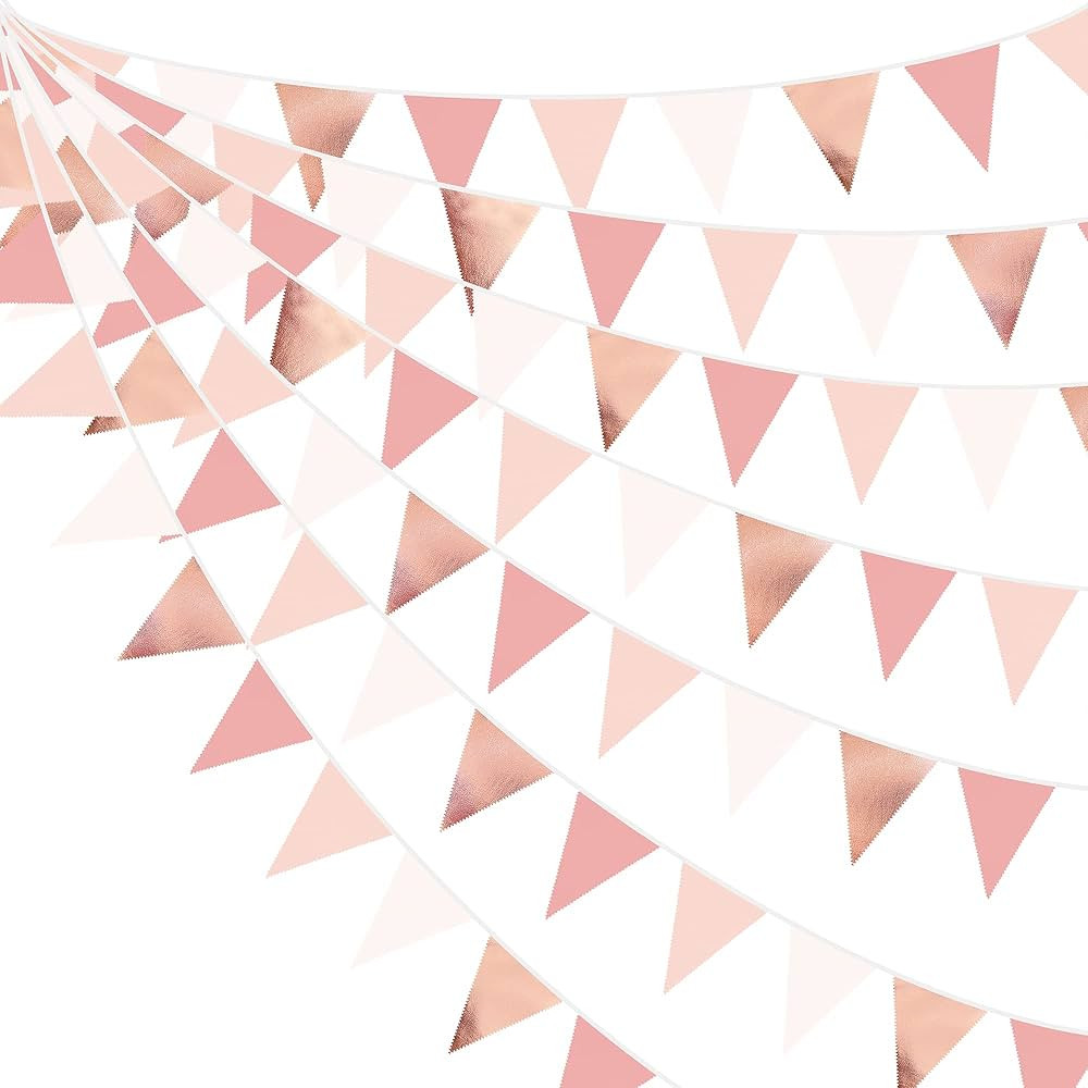 32Ft Rose Gold Party Decorations Dusty Blush Pink Pennant Banner Fabric Triangle Flag Bunting Gar... | Amazon (US)