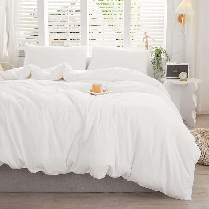 LIFETOWN White Duvet Cover Queen Comforter Cover Set Jersey Knit Cotton Duvet Cover Set 1 White C... | Amazon (CA)