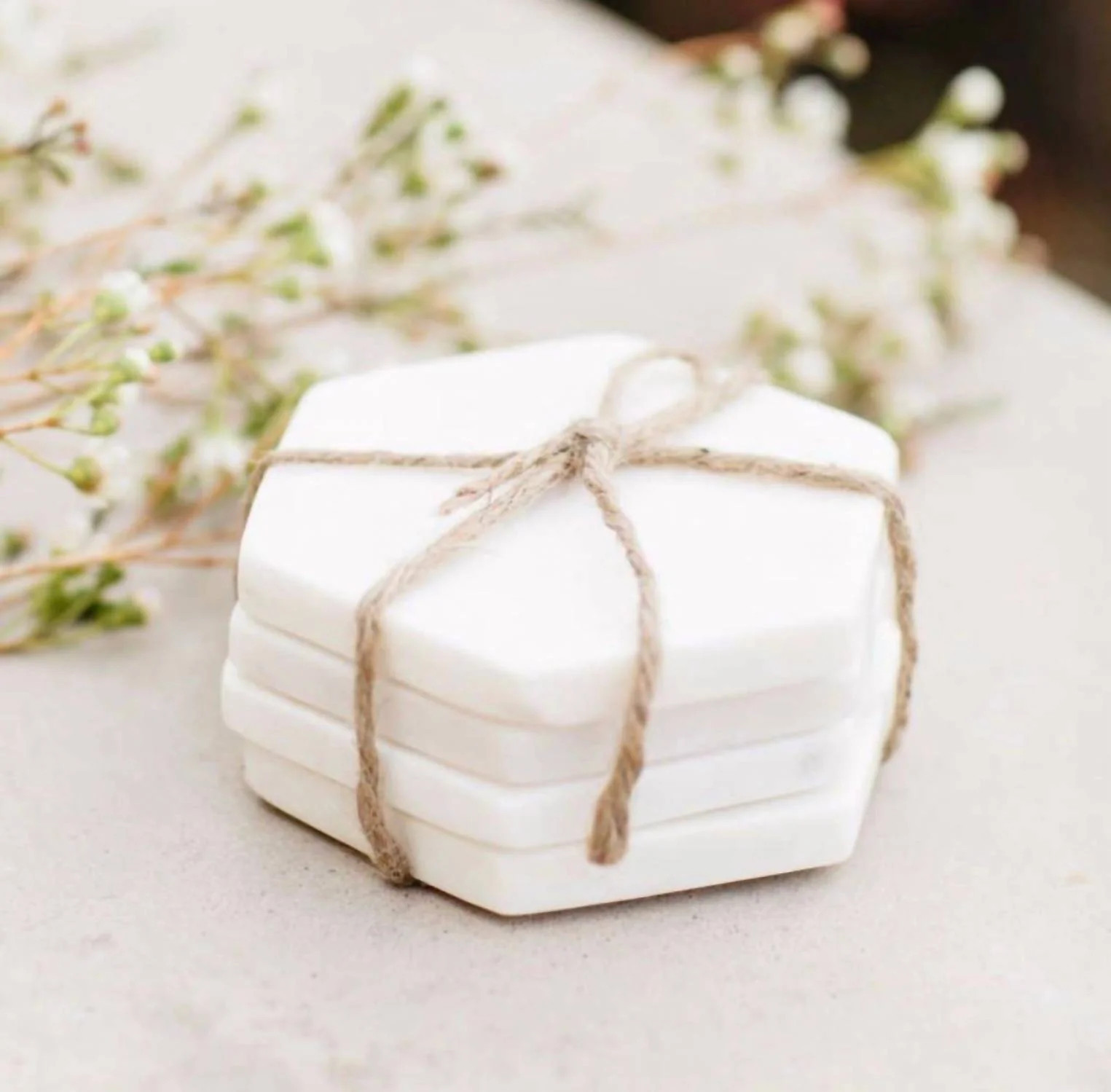 Marble Hexagon Coasters - Set Of 4 In White | Shop Simon