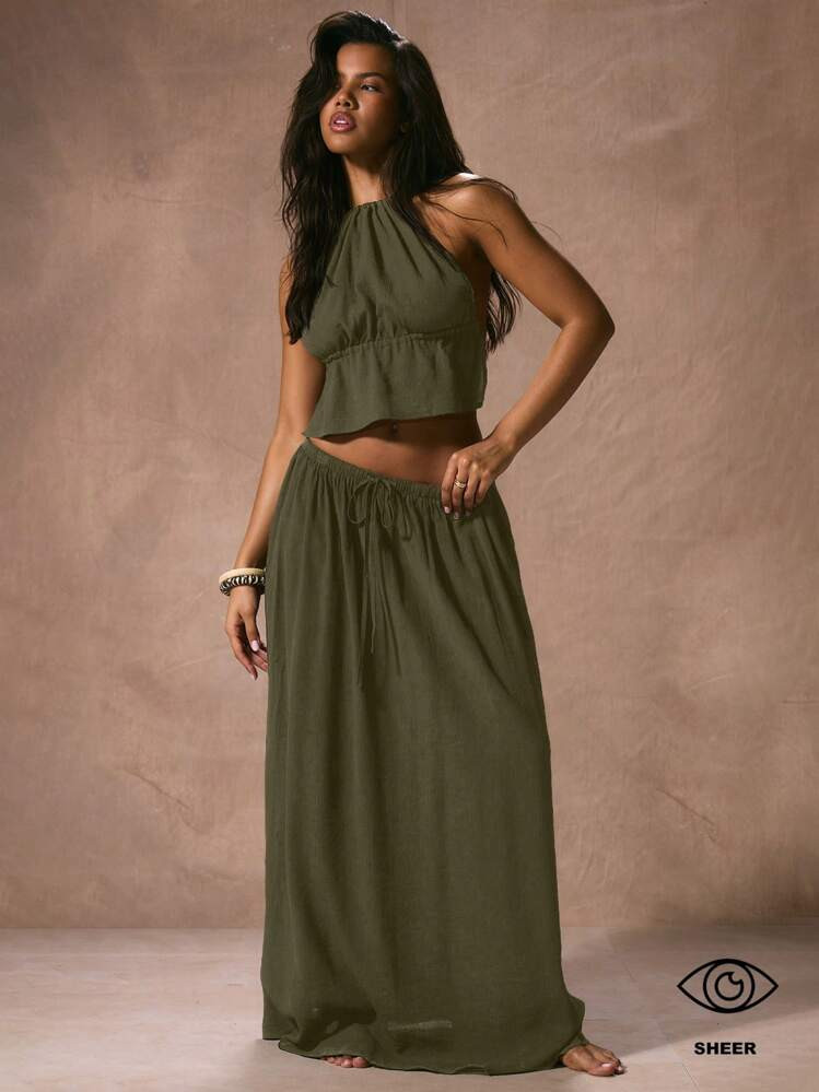 Musera Resort Low Rise Drawstring Waist Floaty Maxi Skirt Beach Cover Up Vacation Spring Summer Elegant Sexy | SHEIN