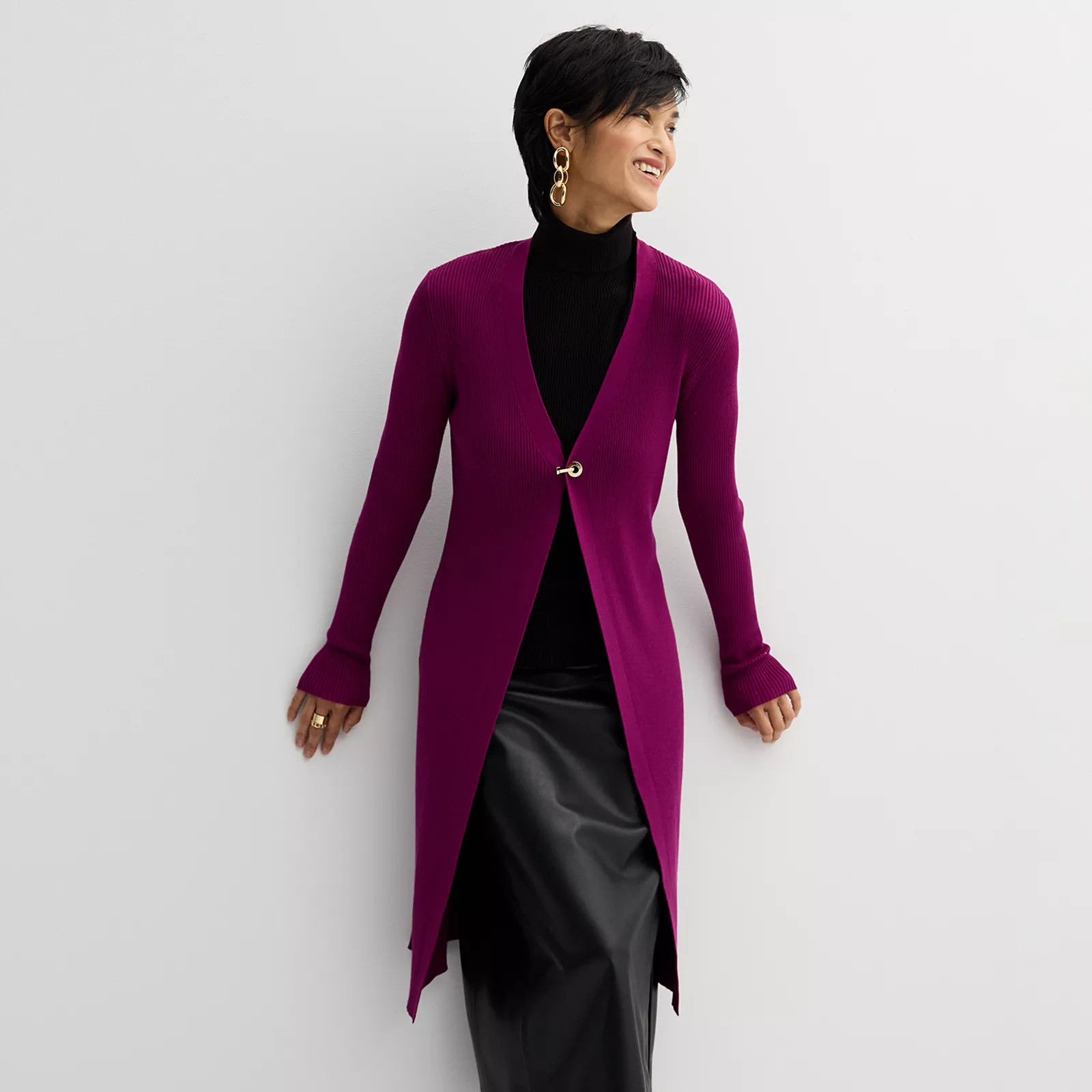 Women's Nine West Hardware Long Cardigan, Size: Medium, Australian Orchid | Kohl's