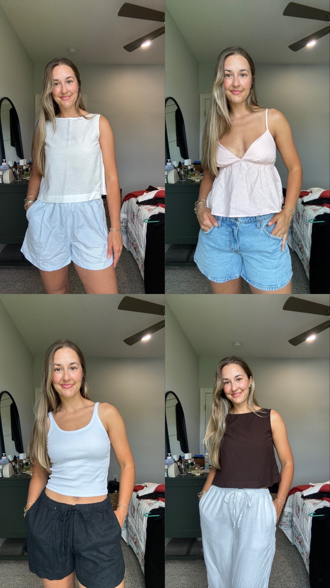 top left: XS tank, M bottoms
top right: S tank, size 27 curve love shorts 
bottom left: S tank, M shorts 
bottom right: XS tank, M pants 

#LTKSeasonal