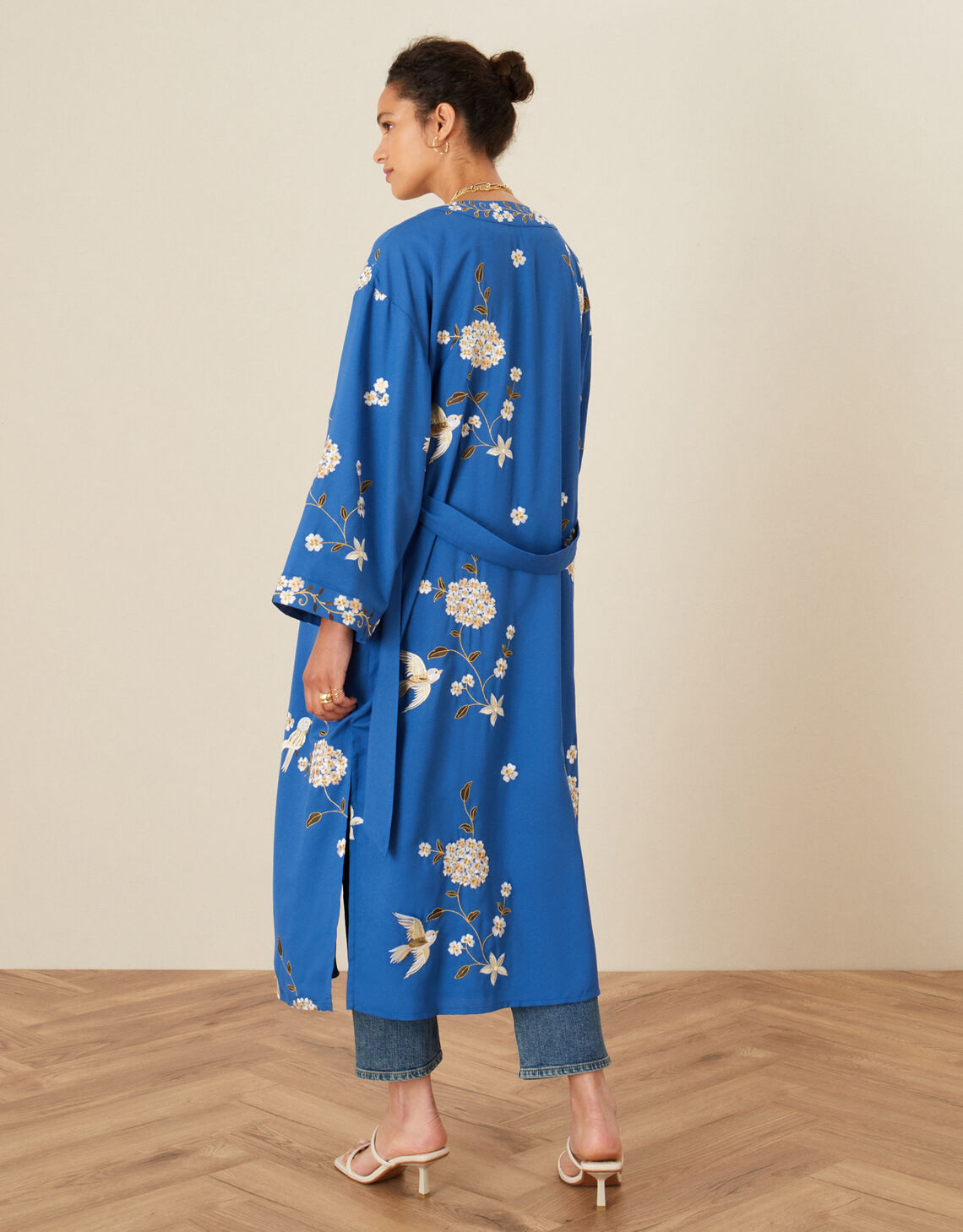 Bailee Bird Embroidered Kimono Blue | Monsoon (UK)