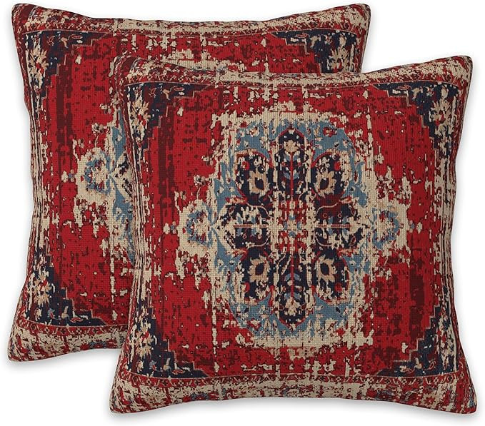 Boho Pillow Covers 18X18 Set of 2, Boho Carpet Decorative Throw Pillow Covers,Vintage Red Monaco ... | Amazon (US)