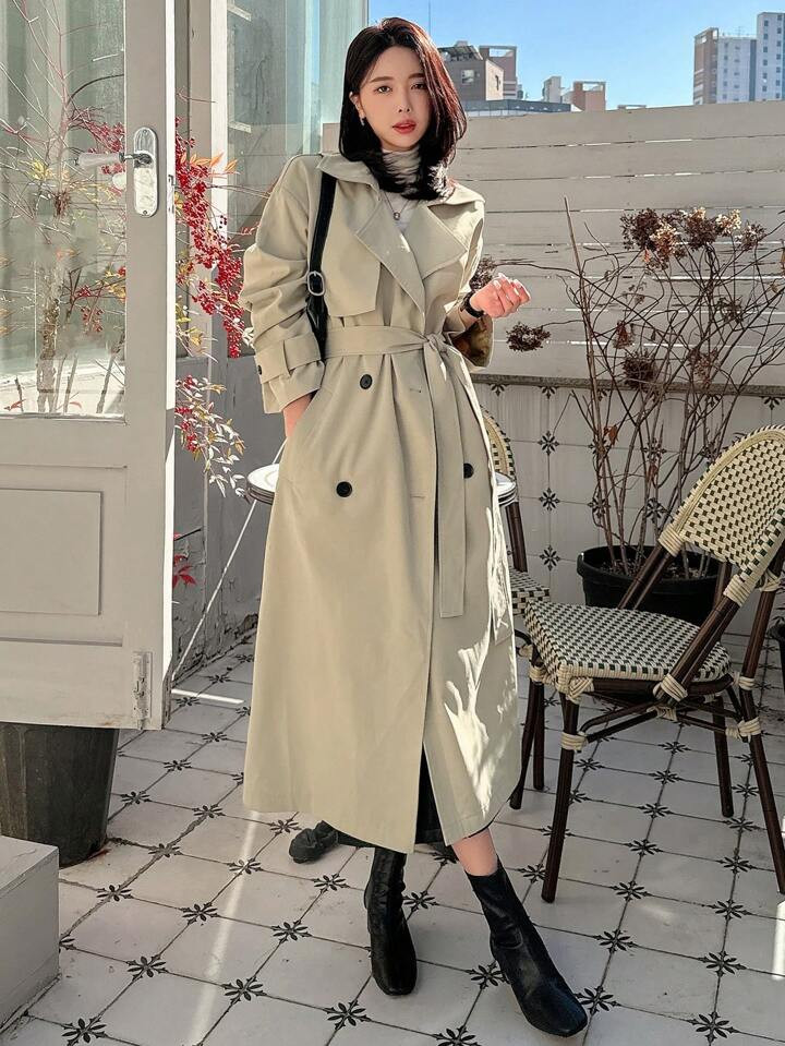 SHEIN Clasi Raglan Sleeve Double Breasted Belted Trench Coat#5 Best Sellersin  Women Trench Coats... | SHEIN