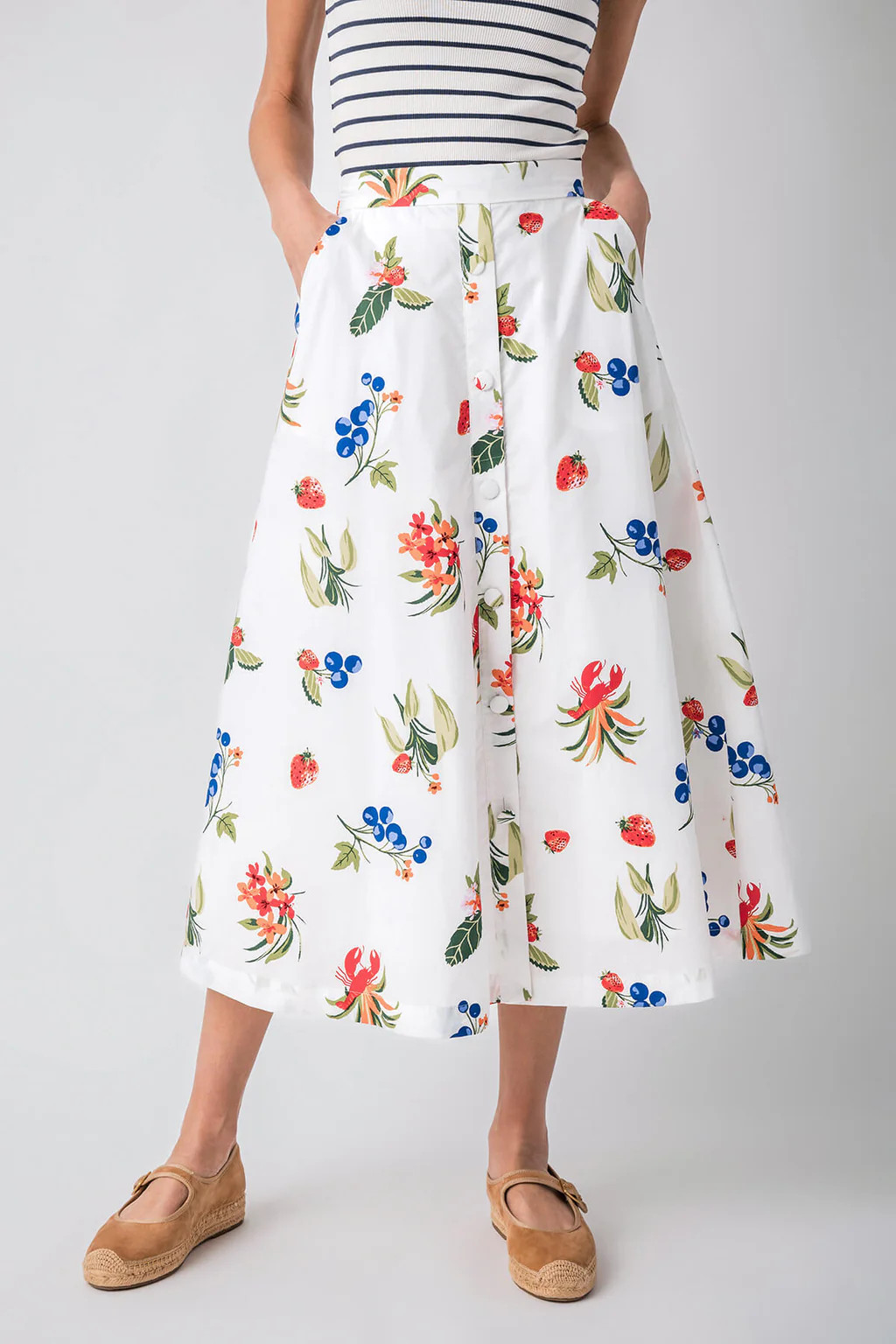 Skies Are Blue Printed Poplin Button Up Maxi Skirt | Social Threads