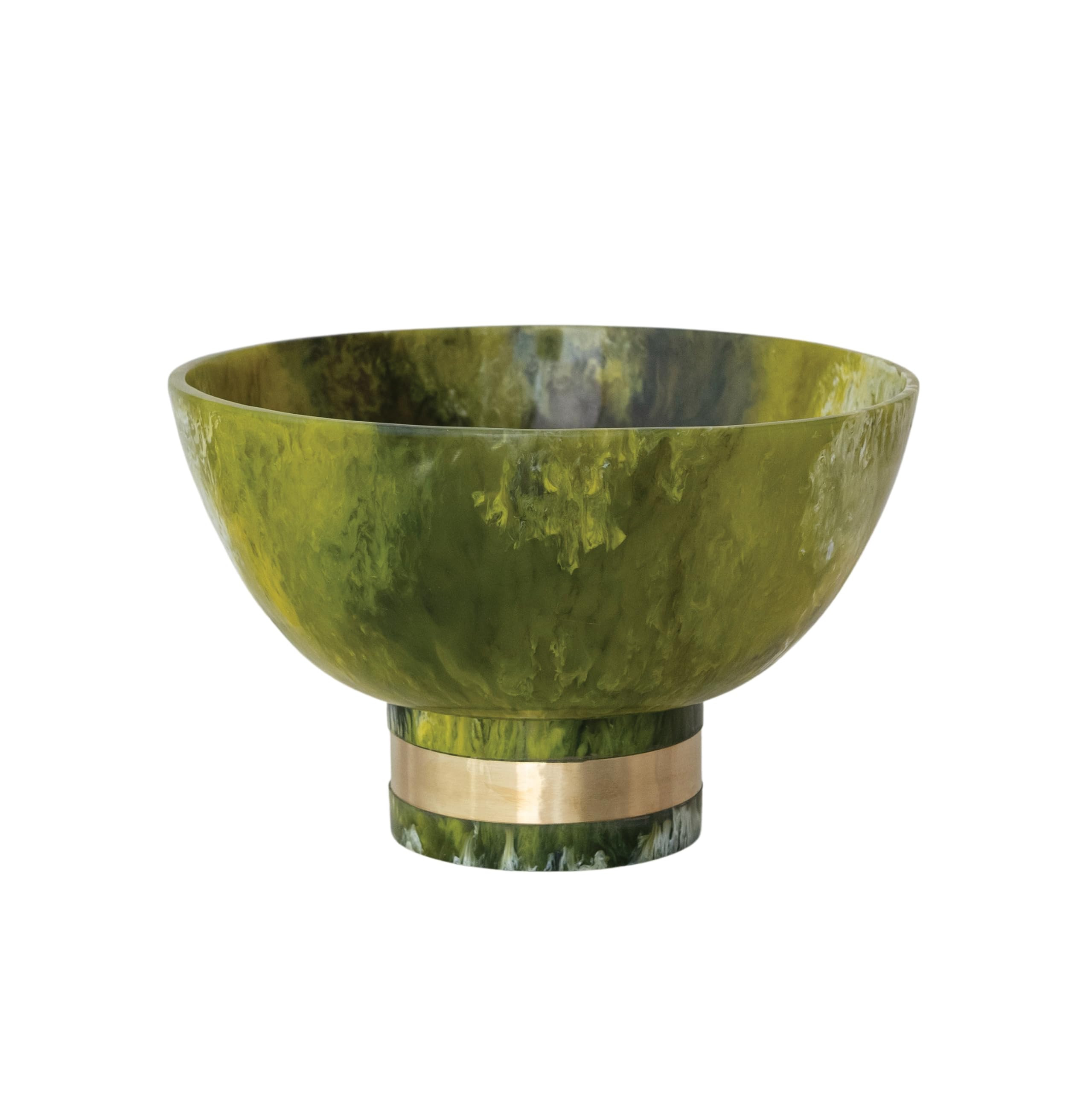 Creative Co-Op Round Marbled Resin Footed Decorative Bowl w/Metal Wrap, Green | Amazon (US)