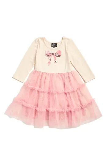 Zunie Kids' Sequin Bow Long Sleeve Tutu Dress in Cream /Blush at Nordstrom Rack, Size 4 | Nordstrom Rack