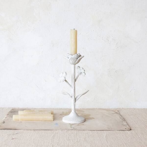 Cast Metal Flower Taper Candle Holder - 4.0"L x 3.8"W x 10.1"H | Bed Bath & Beyond