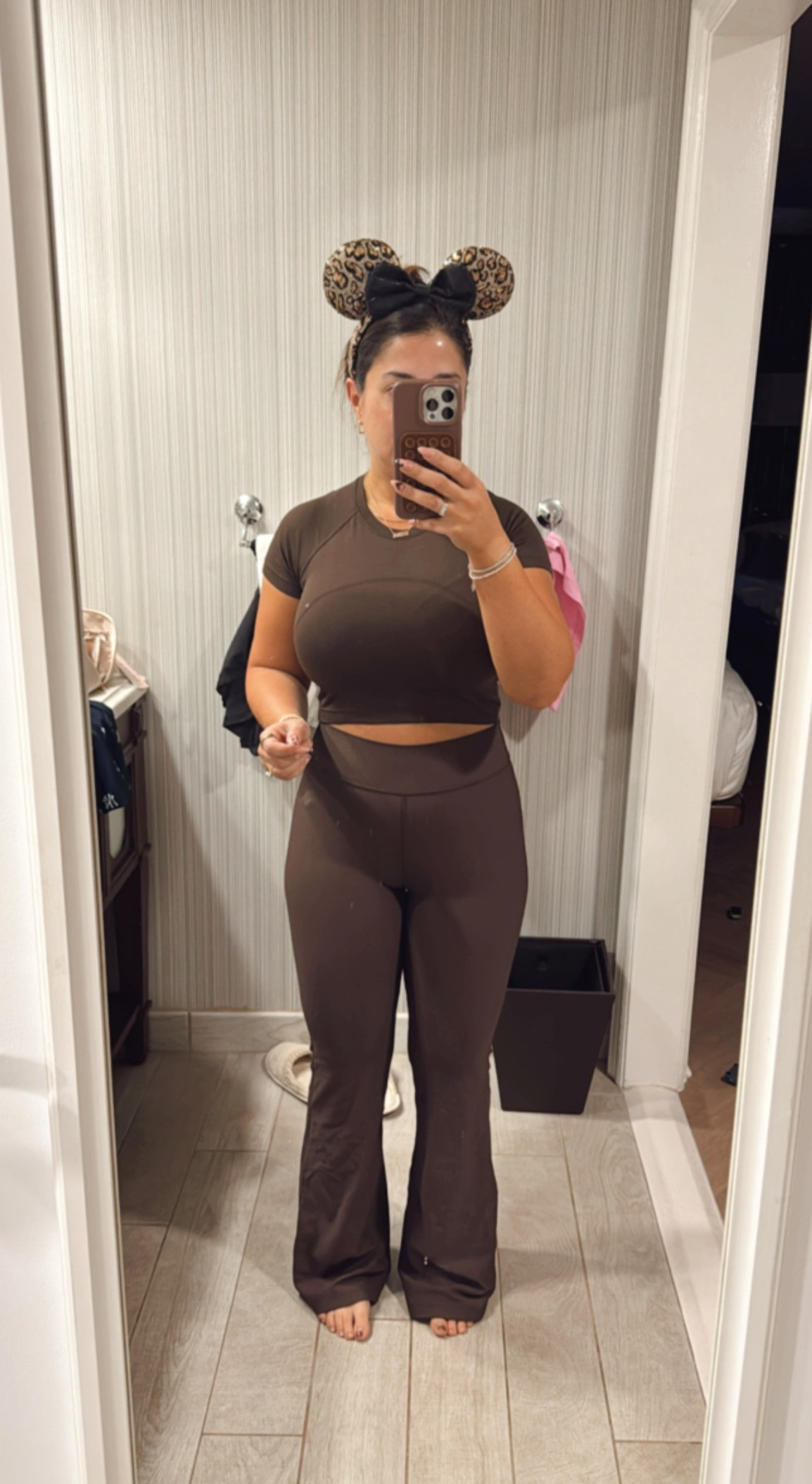 Disney gold and black outfit. Sequin leopard and black Minnie Mouse ears are a must for Animal Kingdom. High low fashion.  Disney outfit inspo, Disney World outfit, Animal Kingdom mom outfit. 

 #LTKActive #LTKPetite #LTKFindsUnder50