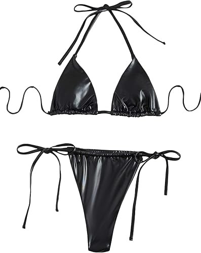 SOLY HUX Women's Metallic Halter Top Two Piece Swimsuit Tie Side Triangle Thong Bikini Bathing Sw... | Amazon (US)