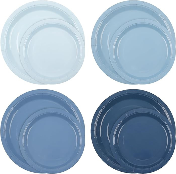 96Pcs Dusty Blue Party Plates Gradient Colors Paper Plate 7 Inch 9 Inch Disposable Round Dinner D... | Amazon (US)