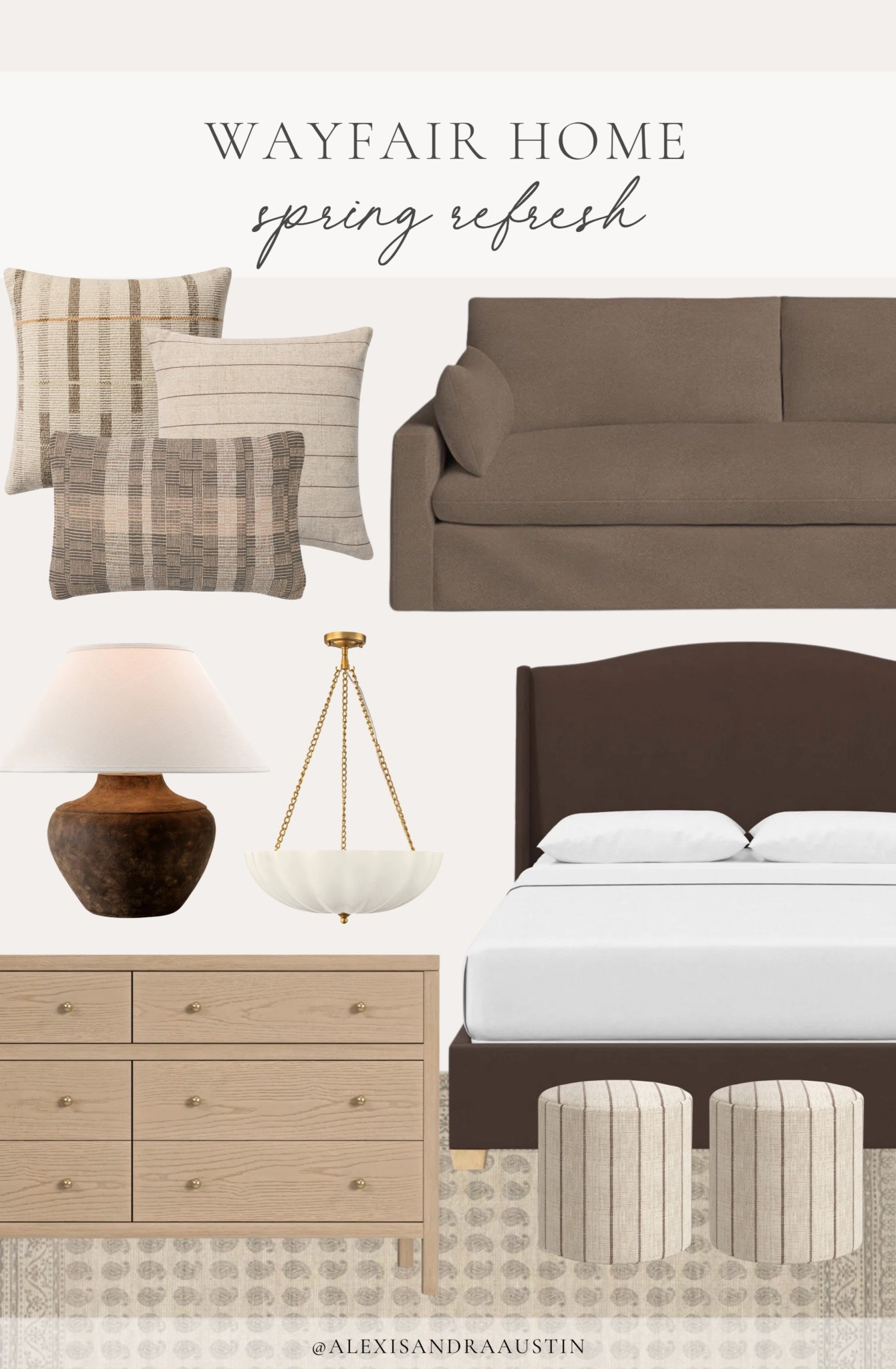 Rounding up all of my favorite @wayfair home finds for an inspired spring decorating look! From cozy, textured throw pillows to neutral furniture staples - shopping has never been this easy or stylish!

#Wayfair #Wayfairpartner #NewYearNewYou #ad

Home finds, neutral home inspo, furniture favorites, collected style, neutral wood tones, cozy pillow, table lamp, arch wimgback bed, ottoman favorites, spring refresh, sofa details, chandelier faves, neutral spring decor, dresser details, neutral area rug, Wayfair partner, shop the look!

#LTKHome #LTKSeasonal