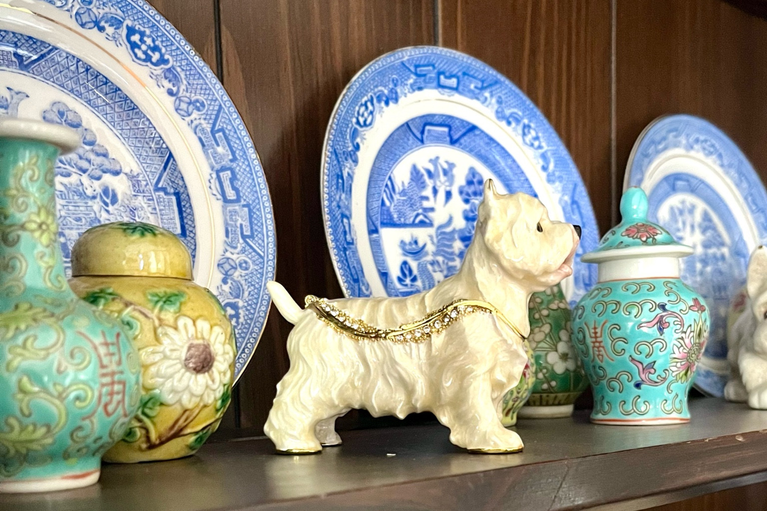 A favorite Westie figurine trinket box and miniature ginger jars tucked into a secretary desk. 

#LTKstyletip #LTKhome #LTKGiftGuide