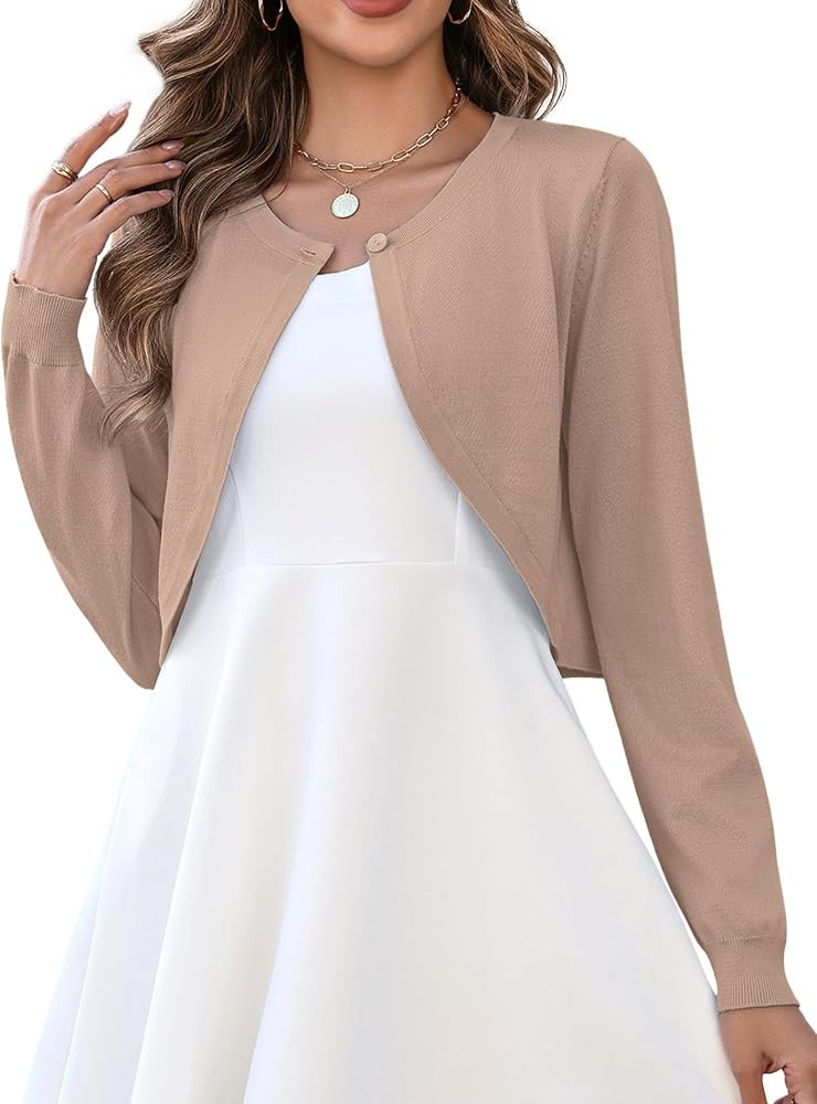 Zeagoo Cropped Cardigan Sweaters for Women Long Sleeve Knit Open Front Bolero Shrug for Dresses | Amazon (US)