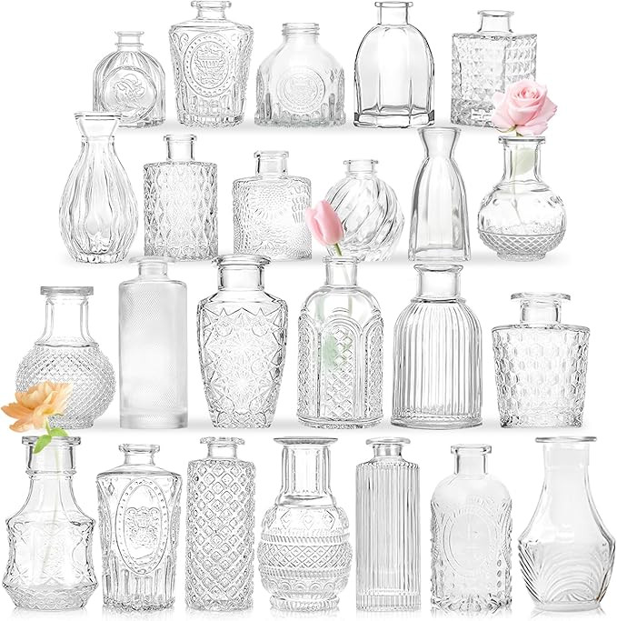 Bud Vases - in Bulk 24,Vintage Small Glass Bud Vases for Flowers, Clear Crystal Mini Vases Bud Va... | Amazon (US)