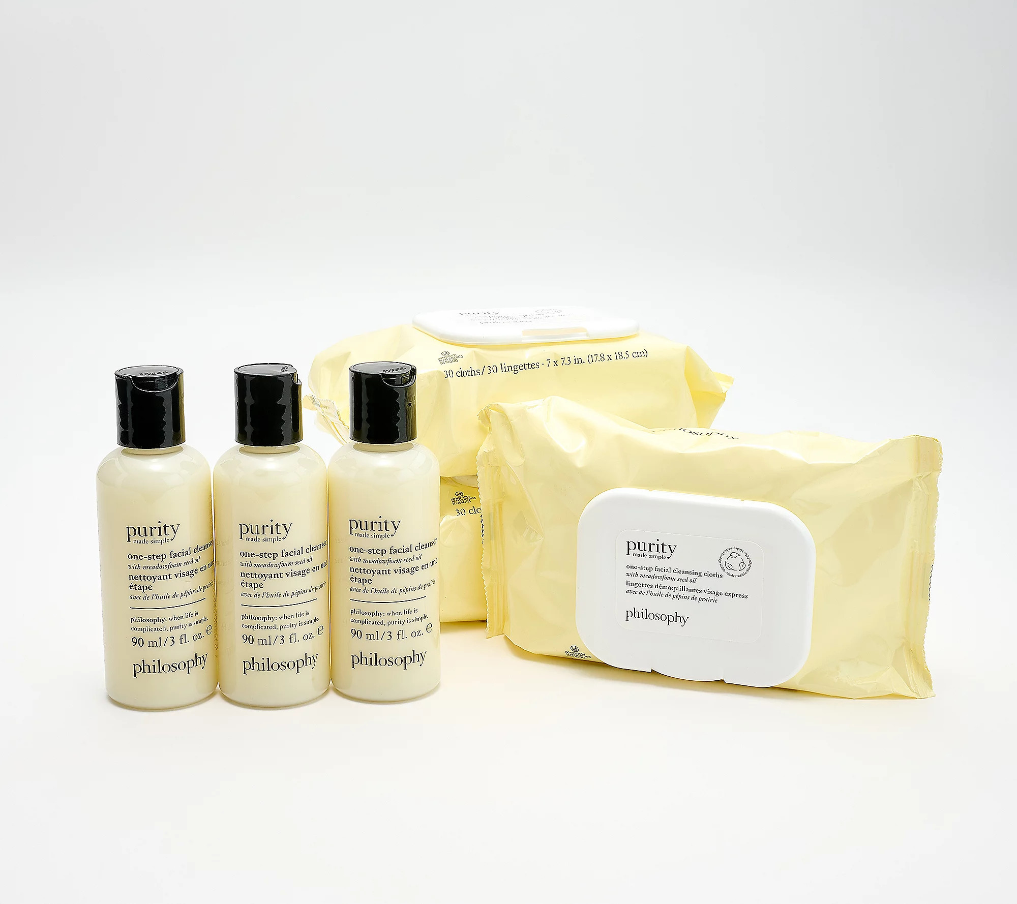philosophy purity (3) 3oz cleansers & (3) 30ct cloths face set | QVC