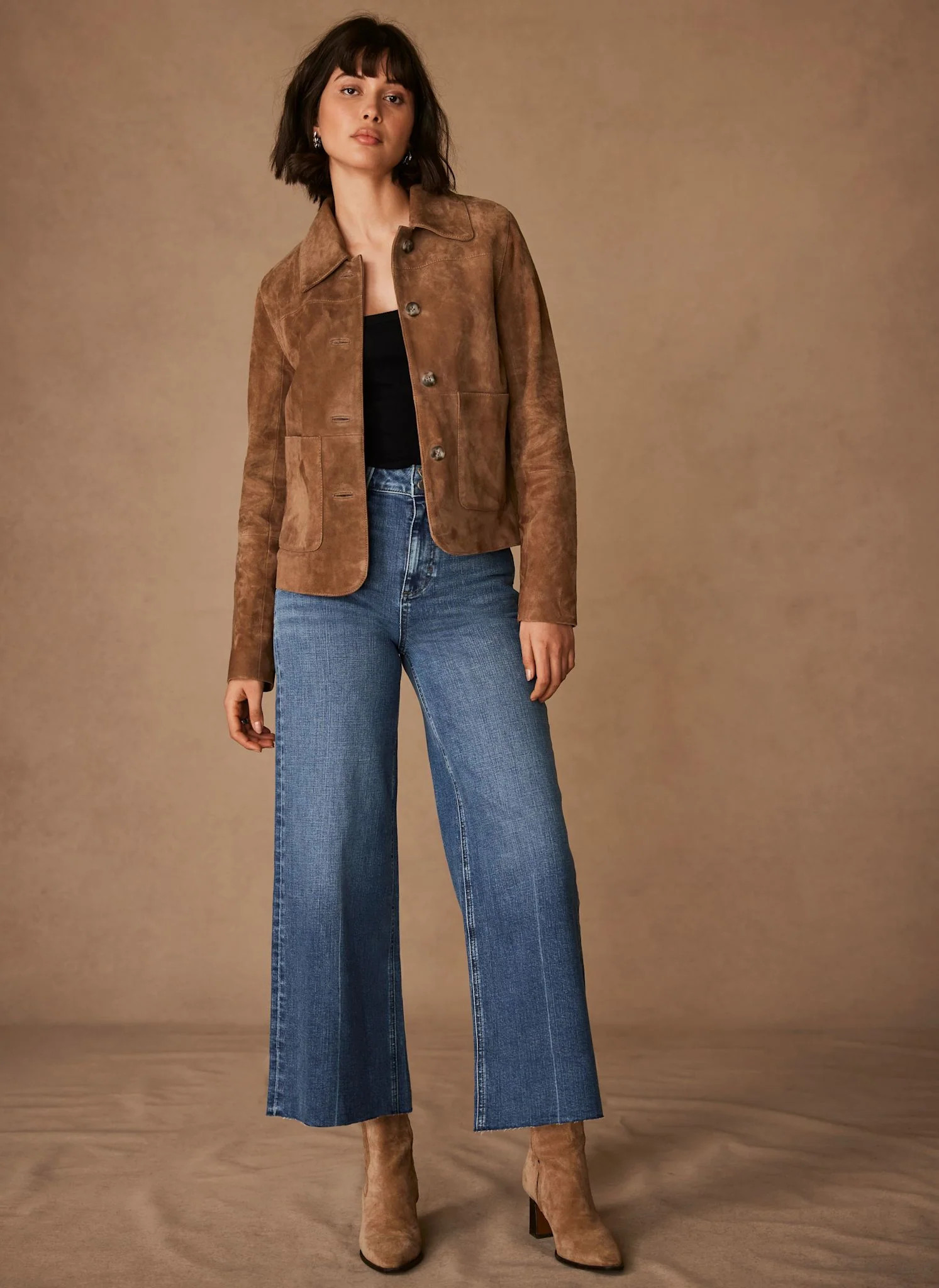 Mid Indigo Cropped Wide Jeans | Mint Velvet