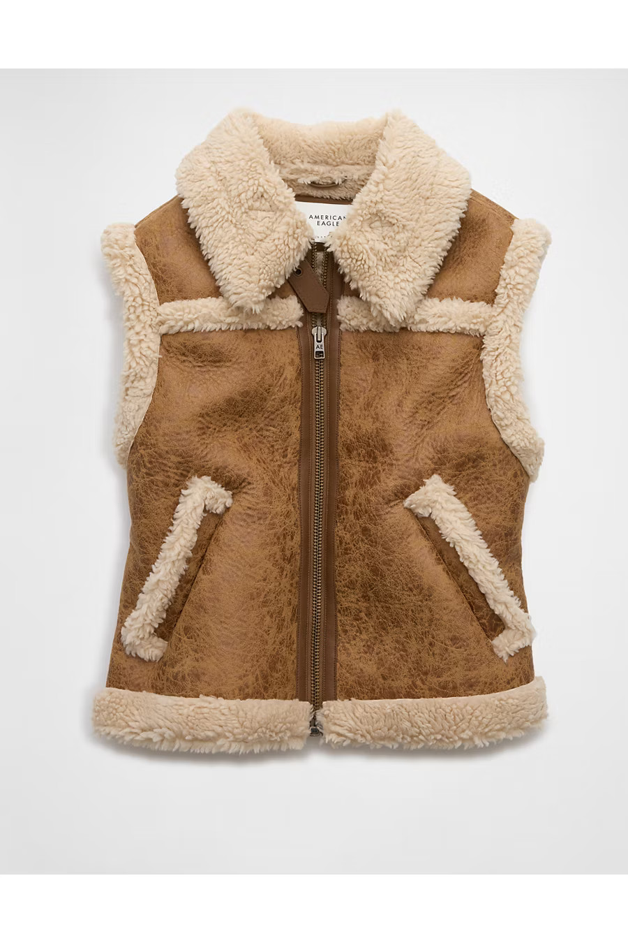 AE Shearling Vest Women's Sand M | American Eagle Outfitters (US & CA)