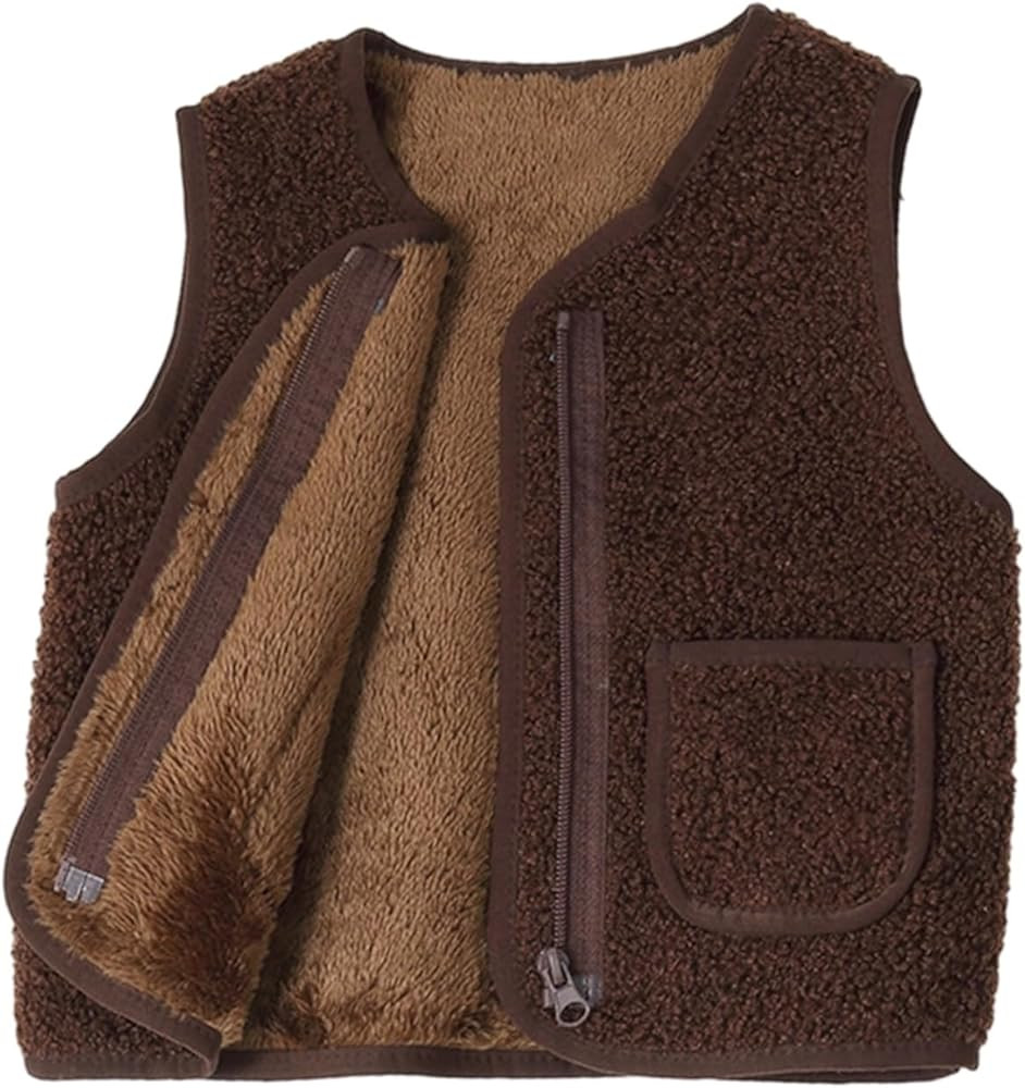 Baby Boy Girls Sleeveless Jacket Full Zipper Sherpa Fleece Vest Toddler Kids Fall Winter Waistcoa... | Amazon (US)