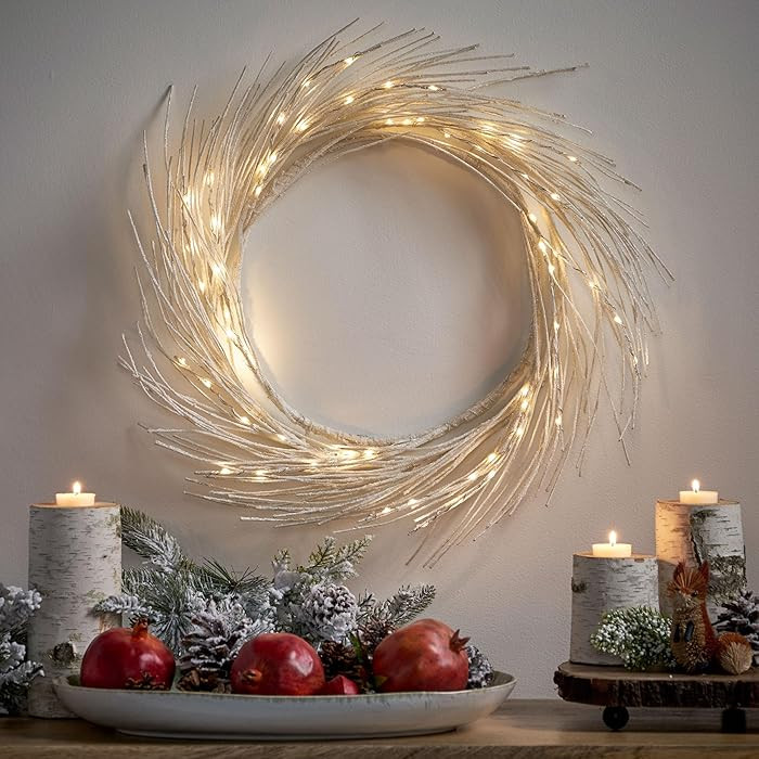 Amazon.com: Roomfitters Pre-Lit Artificial White Twig Wreath with LED Lights, Battery-Operated Sp... | Amazon (US)