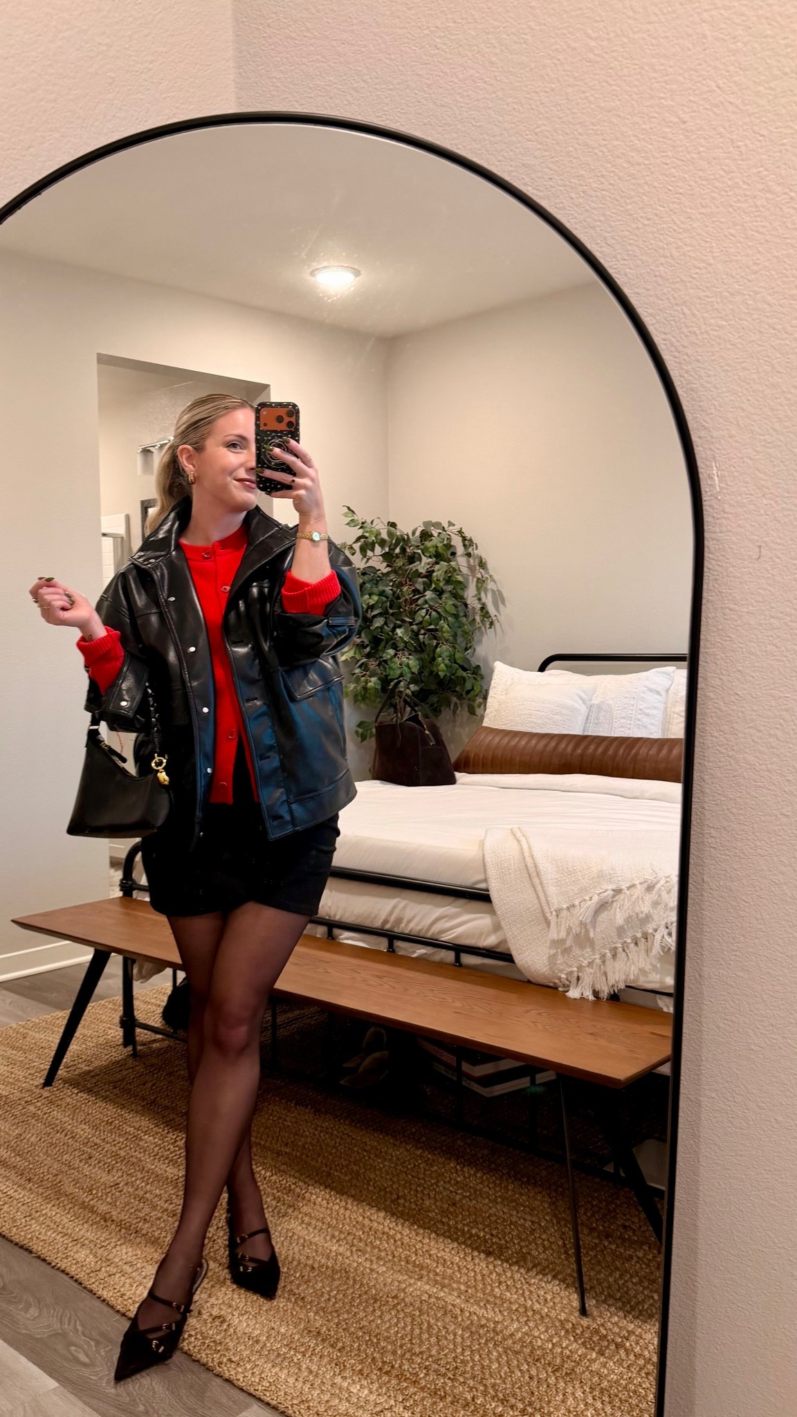 red cashmere + leather jacket ✦ date night uniform 🥂

a little holiday-leaning date night moment ♥︎
this outfit is giving effortlessly feminine with a little edge — red cashmere + leather + sheer tights = forever classic.
linking everything i’m wearing below so you can recreate it for your next dinner reservation or winter night out ✧

• favorite daughter margo leather jacket (obsessed)
• red aritzia cashmere cardigan
• black sezane skirt
• sheer black tights (always a yes)
• sam edelman pointed kitten heels
• aupen black bag for the perfect minimal finish

#LTKHoliday #LTKDateNight #LTKOutfit #LTKWinterStyle #LTKShoppable

#LTKSaleAlert #LTKootd #LTKHoliday