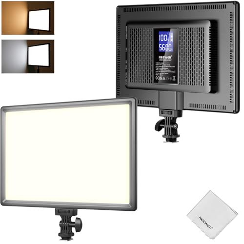 NEEWER 192 LED Video Light Panel, 20W Ultra Thin 8000mAh Bi Color Dimmable DSLR Camera Soft Photography Key Lighting 3200K-5600K CRI97+ for Studio Recording Live Streaming, Cleaning Cloth | Amazon (US)