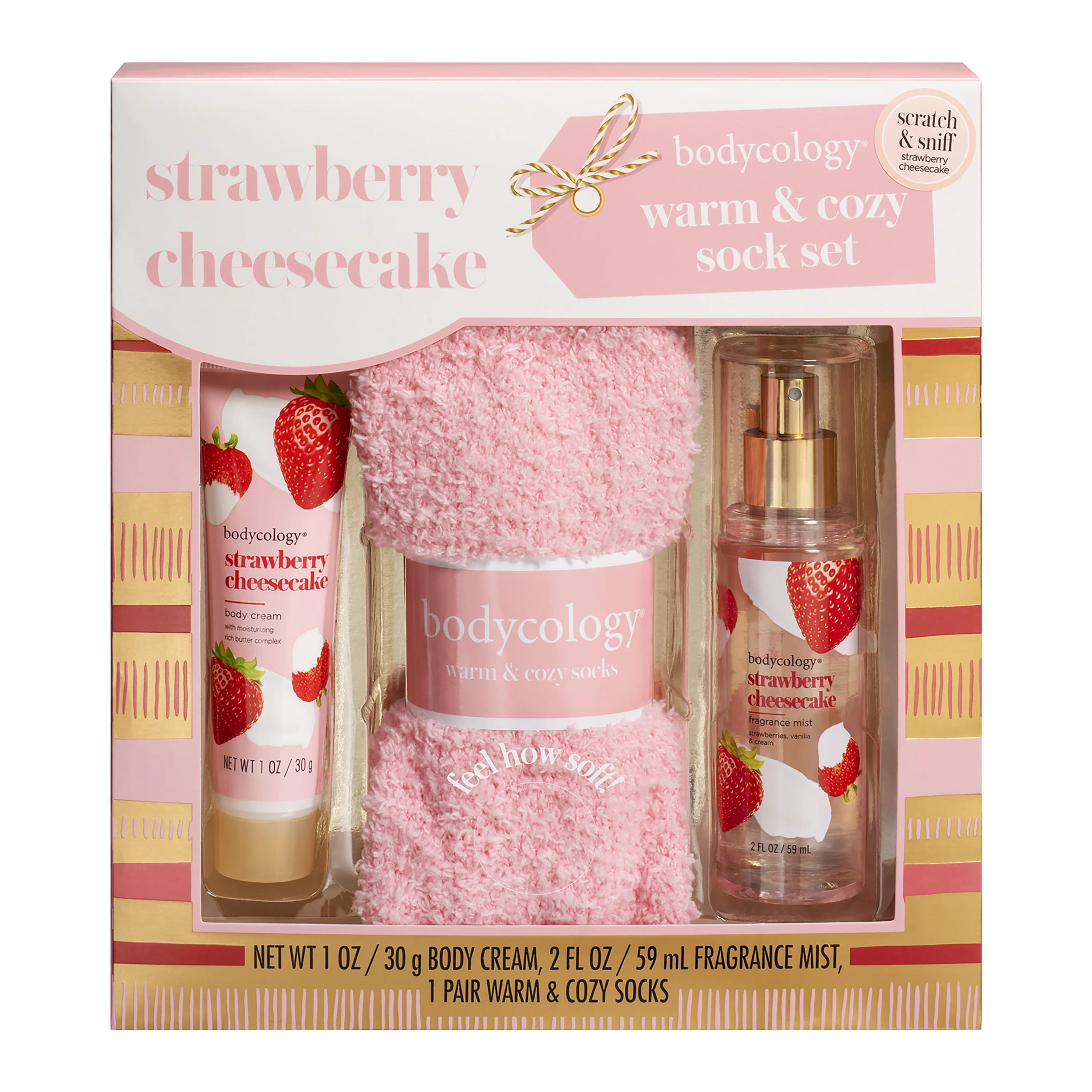 Bodycology Strawberry Cheesecake Warm and Cozy Sock Set, 3 Pieces | Walmart (US)