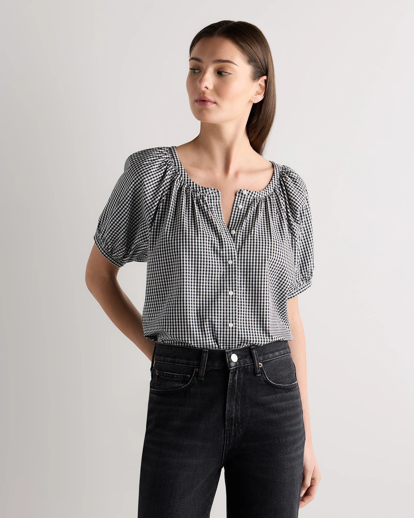 Cotton Viscose Voile Raglan Short Sleeve Blouse | Quince