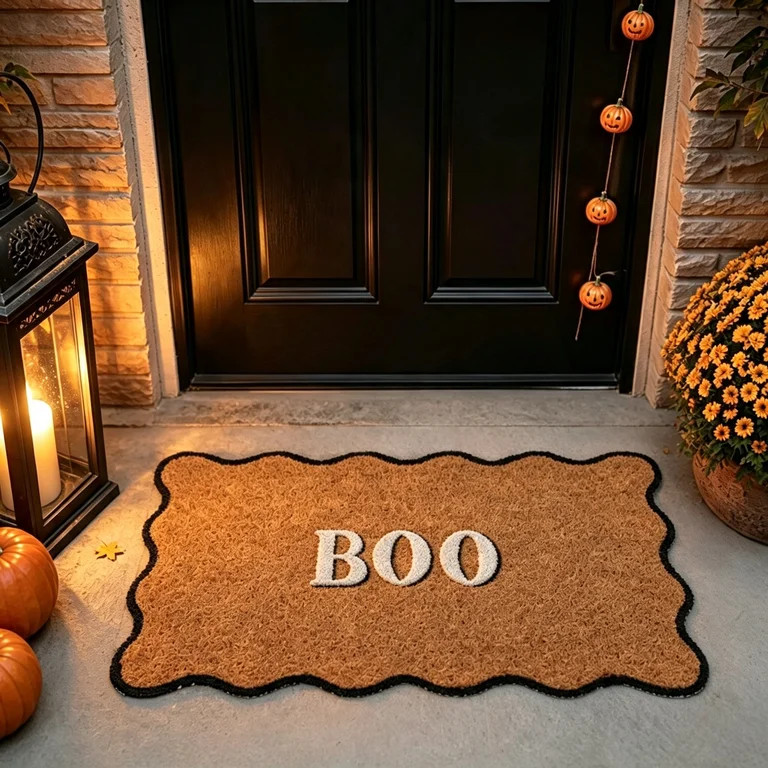 Clearance Halloween Multicolor Scallop Boo Outdoor Coir Doormat, 16" x 24" Halloween Bath Rug, Ha... | Walmart (US)