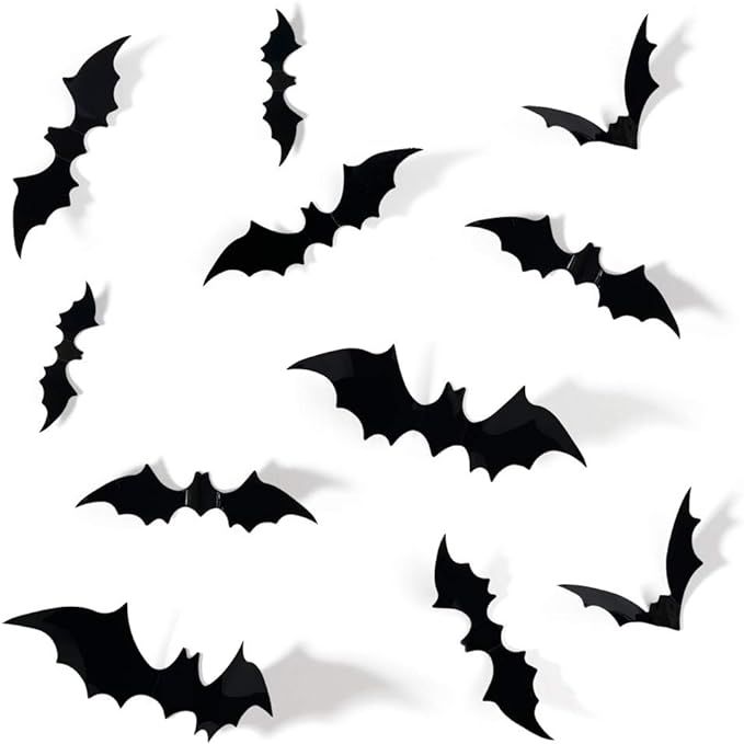 Coogam 60PCS Halloween 3D Bats Decoration, 4 Different Sizes Realistic PVC Scary Bat Sticker for ... | Amazon (US)