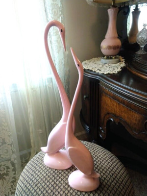 MCM Arnel's Ceramic Swans Pink Set of Two Figurines | eBay US