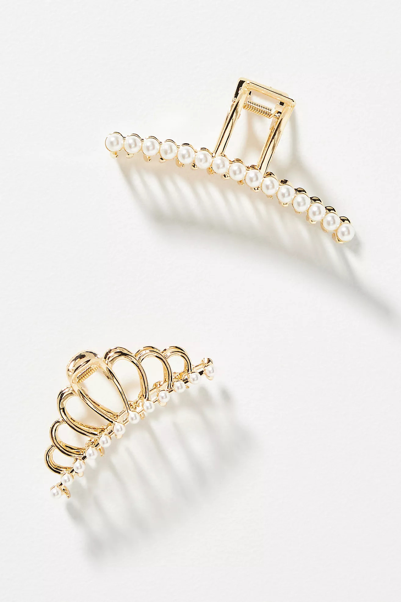 Pearl Embellished Metal Hair Claw Clips, Set of 2 | Anthropologie (US)