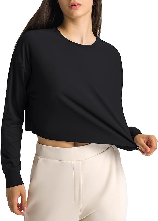 Micoson Womens Long Sleeve Crop Tops Workout Cropped Sweatshirts Casual Loose Gym Yoga Shirts | Amazon (US)