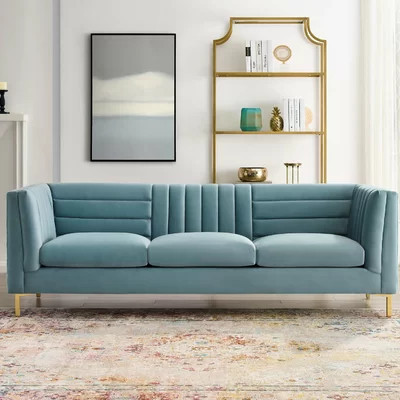 Silver Orchid Adams Channel Tufted Performance Velvet Sofa | Wayfair North America