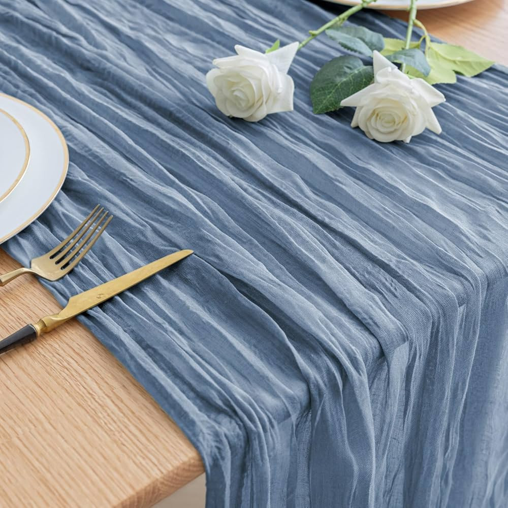 Asee'm Cheesecloth Table Runner 120 Inches Dusty Blue Boho Gauze Cheese Cloth Runner 10FT Rustic ... | Amazon (US)