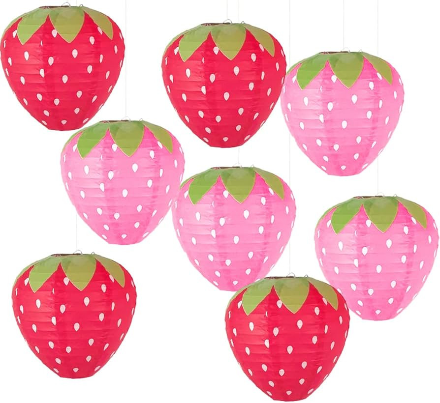 8PCS Red and Pink Strawberry Lanterns for Fruit Themed Party Decor Kids Birthday Strawberry Decor... | Amazon (US)