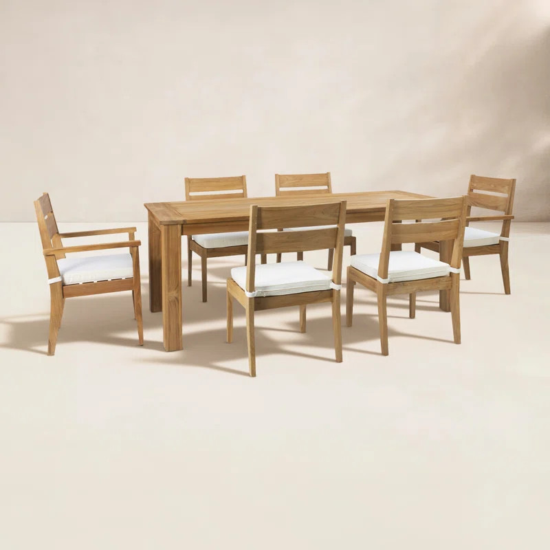 Echols 6 - Person Rectangular Teak Outdoor Dining Set with Cushions | Wayfair North America