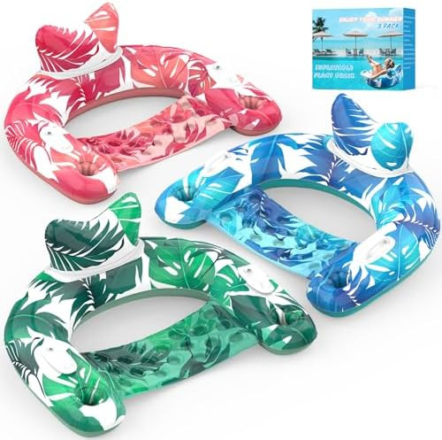 KEUCL Pool Floats, 3 Pack Inflatable Pool Float Chairs with Cupholders & Handles, Pool Floats Adu... | Amazon (US)