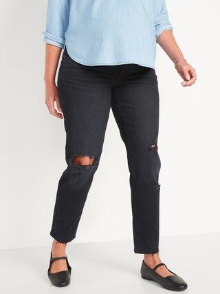 Maternity Full Panel O.G. Straight Ripped Black-Wash Jeans for Women | Old Navy (US)