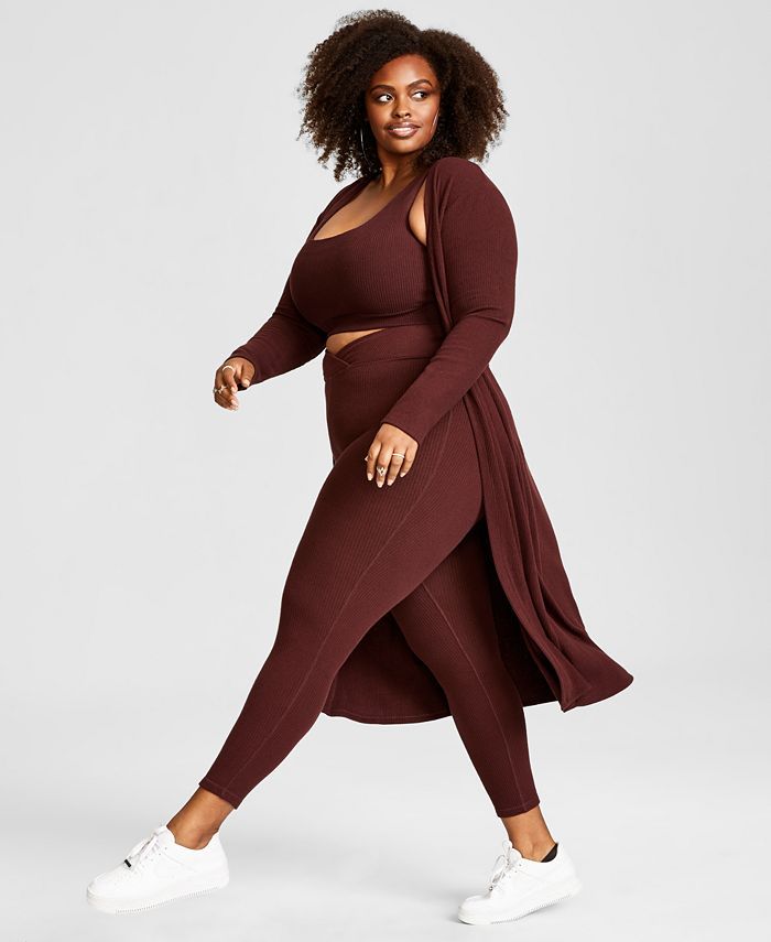 Nina Parker Trendy Plus Size Hacci Ribbed Duster, Created for Macy's & Reviews - Tops - Plus Size... | Macys (US)