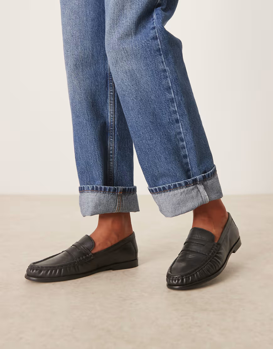 ASOS DESIGN - Mayfair - Mocassins froncés en cuir de qualité supérieure - Noir | ASOS (Global)