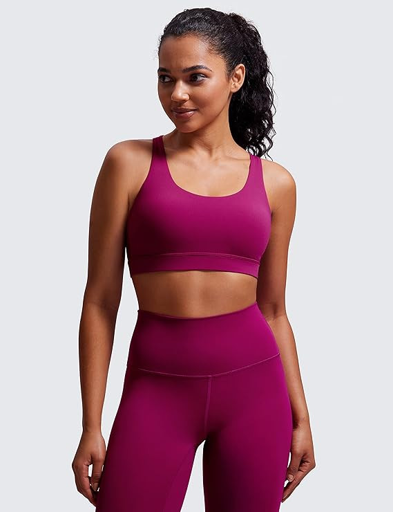 CRZ YOGA Women's Strappy Sports Bras Fitness Workout Padded Yoga Top Criss Cross Back Cami | Amazon (US)