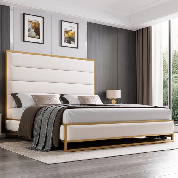Milsap Upholstered Metal Platform Bed with Tall Flannel Headboard | Wayfair North America