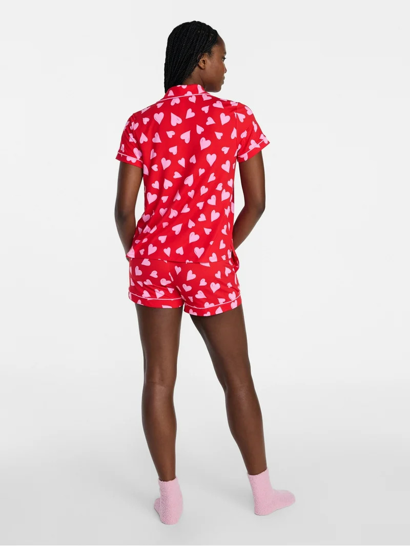 Joyspun Women's Dreamy Soft Collection Notch Top and Shorts Valentine's Day Pajama Set, 2-Piece, ... | Walmart (US)